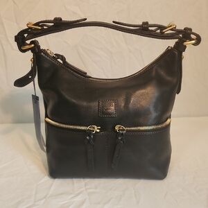 Dooney & Bourke Black Leather Shoulder Bag with Gold Accents